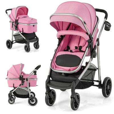 Costway 2-in-1 Convertible Baby Stroller with Reversible Seat-Pink