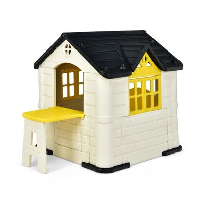Costway Kid’s Playhouse Pretend Toy House For Boys and Girls 7 Pieces Toy Set-Yellow