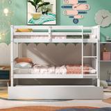 Twin Over Twin Bunk Beds with Trundle, Solid Wood Trundle Bed Frame