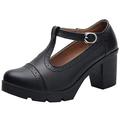 DADAWEN Women's Mid Heel Court Shoes T-Strap Mary Jane Platform Oxfords Dress Shoe Black 4.5 UK