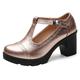 DADAWEN Women's T-Strap Platform Court Shoes Mid Heel Mary Jane Oxfords Dress Shoes Gold 4.5 UK