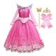 FMYFWY Girls Aurora Princess Dress Sleeping Beauty Fancy Halloween Costume Christmas Birthday Party Gown Rose w/Accessories 9-10T
