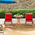 Red Barrel Studio® 3pcs Patio Folding Wooden Bistro Set Cushioned Chair Conversation Garden Red Wood in Brown | 34 H x 18.5 W x 22.5 D in | Wayfair