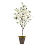 6' Cherry Blossom Artificial Tree in Decorative Metal Pail with Rope - 12"