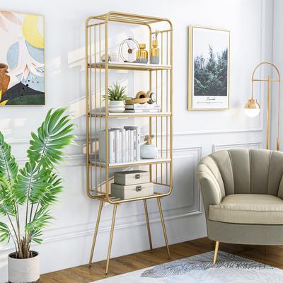 Greste Contemporary Gold 4-Shelf Steel Bookcase by Furniture of America