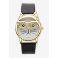 Women's Cat Watch Gold Tone With Adjustable Black Strap 8" Length by PalmBeach Jewelry in Gold