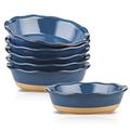 HVH Ceramic Pot Pie Pans Set of 6, 6 Inch Pie Pan, Mini Pie Tins for Dessert Kitchen, Non-Stick Pot Pie Dishes with Ruffled Edge, Pot Pie Baking Dishes, Farmhouse Style (Blue)