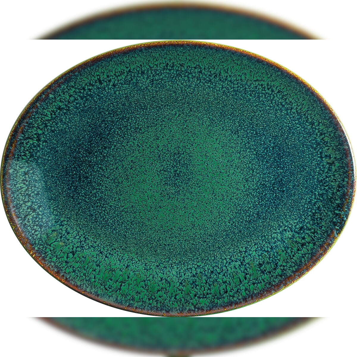 2x Bonna Ore Mar Moove Platte oval 36x28cm 2,5cm hoch Grün Braun Porzellan OMRMOV36OV Servierplatten Speise Geschirr Image