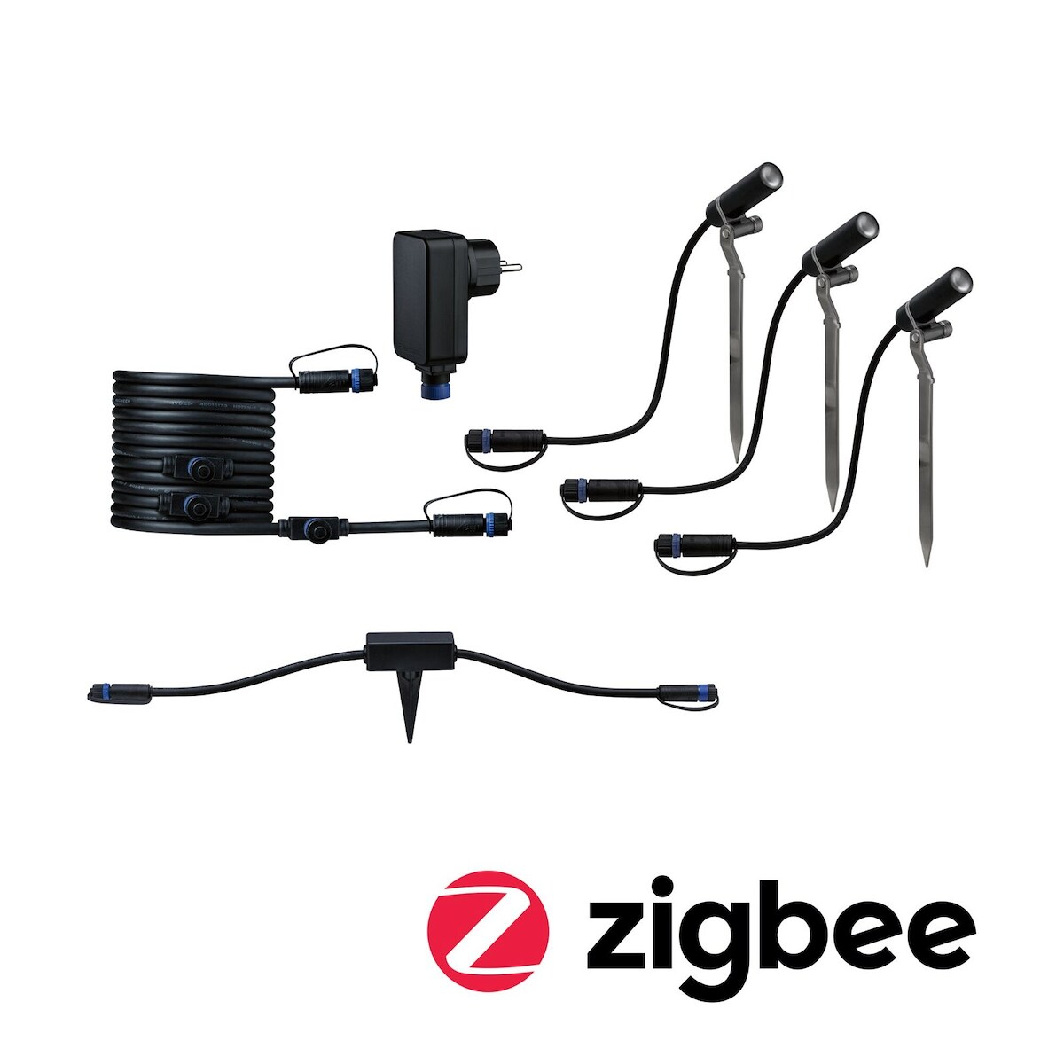 Paulmann Plug & Shine Bundle Smart Home Zigbee LED Gartenstrahler Plantini IP65 3000K 3x2W 21VA Anthrazit 5029 Image