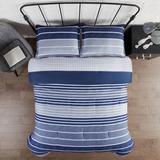 Serta Simply Clean Conrad Variegated Stripe Antimicrobial 7-Piece Complete Bedding Set w/ Sheets /Polyfill/Microfiber in Blue | Wayfair 13513000526