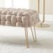 Mirage Modern Contemporary Woven Upholstered Velvet Long Bench Ottoman with Gold Metal Legs