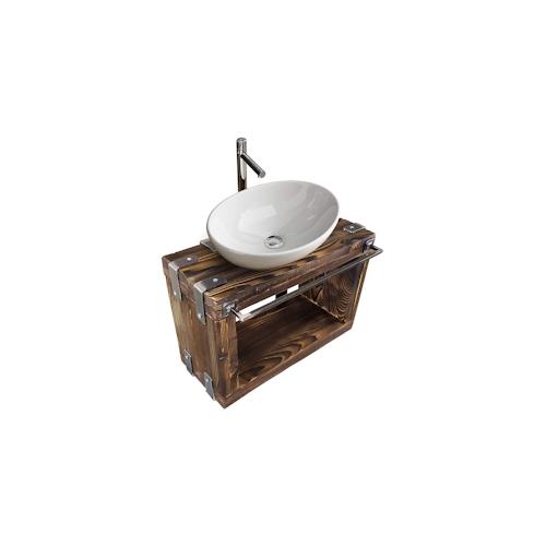Waschbeckenschrank (Natur, 60×28 cm H=40 cm) BORYSLAW-Bad Badmöbel Waschtisch Waschbecken Hängeschrank Unterschrank Massivholz Loft Handmade Vintage