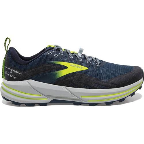 BROOKS Herren Trailrunningschuhe Cascadia 16, Größe 45 in Dunkelblau/Schwarz/Grau/Neongelb