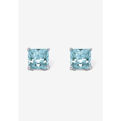 Women's Sterling Silver Stud Princess Cut Simulated Birthstone Stud Earrings by PalmBeach Jewelry in December