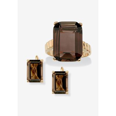 Women's Yellow Gold-Plated Genuine Smoky Quartz Ring and Earring Set by PalmBeach Jewelry in Gold (Size 10)