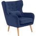 Faux Velvet Wingback Accent Chair with Lumbar Pillow and Wooden Legs, Navy - Critter Sitters CSVELCHR-NAVY