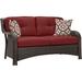 Strathmere 4-Piece Lounge Set with Loveseat, 2 Swivel Gliders, and Woven Coffee Table, Crimson Red - Hanover STRATH4PCSW-LS-RED