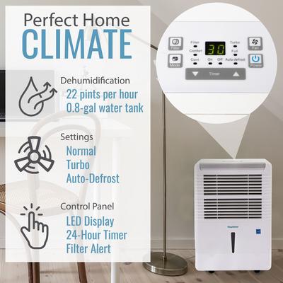 22-Pint Dehumidifier with Electronic Controls in White - Keystone KSTAD224D