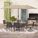 Lark Manor™ Alyah Rectangular 6 - Person 60" Long Outdoor Dining Set w/ Cushions & Umbrella Wood/Metal in Brown | 60 W x 38 D in | Wayfair