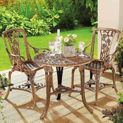 Bistro Table and Chairs Bronze Table H66xDia.69cm Chairs H89xW52xD50cm