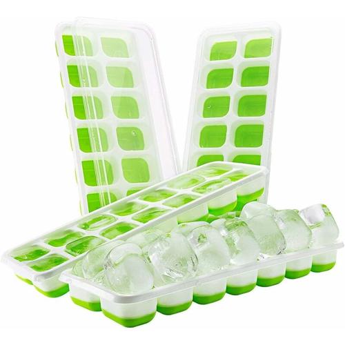 4er-Set Eiswürfelform, Silikon-Eiswürfel-Form Eiswürfelbehälter mit Deckel Eiswürfel-Eiswürfel mit