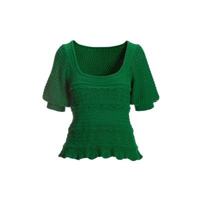 Boston Proper - Crochet Detail Puff-Sleeve Sweater - Monaco Green - X Small