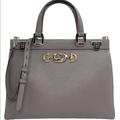 Gucci Bags | Gucci New Gg Zumi Logo Horsebit Grain Leather Top Handle Purse/Grey Shoulder Bag | Color: Gray | Size: 14”L X 10.5”H X 5”W