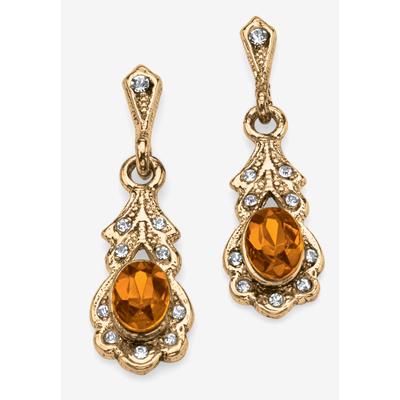 Women's Gold Tone Antiqued Oval Cut Simulated Birthstone Vintage Style Drop Earrings by PalmBeach Jewelry in November