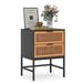 Bayou Breeze Nightstand w/ Rattan Surface Drawers Wood/Metal in Black/Brown | 25.59 H x 19.68 W x 15.74 D in | Wayfair