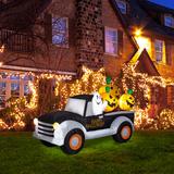 The Holiday Aisle® Truck w/ Jack-O-Lantern Pumpkins Lighted Inflatable Plastic in Black/Green/Orange | 59 H x 82.75 W x 37.5 D in | Wayfair