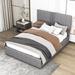 Latitude Run® Platform Bed, Wood Bed Frame w/ A Hydraulic Storage System Wood & /Upholstered/Linen in Gray | 48 H x 57 W x 77 D in | Wayfair