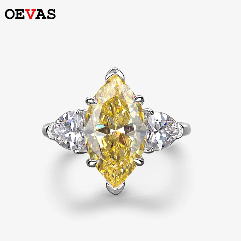 OEVAS 100% 925 argent Sterling étincelant 8*14mm topaze haute teneur en carbone diamant anneaux de mariage pour les femmes fête bijoux fins en gros