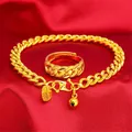 Ensembles de bijoux en or jaune pour femmes bijoux à maillons de 6mm bracelet et bague ensemble