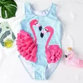 CANIS-Maillot de bain une pièce pour petite fille imprimé flamant rose patchwork 3D rayé joli