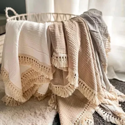 Couverture d'emmaillotage en mousseline de coton avec pompon pour bébé couverture de nouveau-né