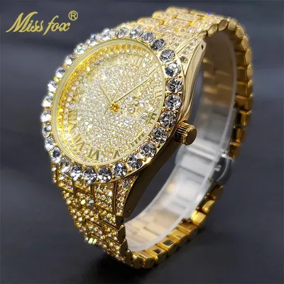 MISSFOX – montre dorée pour hommes plein de diamants élégante Style maître Couple cadeau vente
