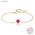 CCFJOYAS – Bracelet en argent Sterling 925 plaqué or 14K petit cœur rouge Style coréen Bracelet