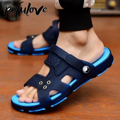PofulGru- Pantoufles d'été pour hommes sandales d'extérieur de plage chaussures décontractées