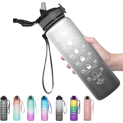 Bouteille d'eau de sport avec paille 1 litre avec Time Maker sans BPA conviviale rée pour les