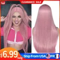 Wignee Rose Long Cheveux Raides Perruque Synthétique Pour Les Femmes Cosplay Perruque Rose Moyen