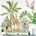 Aquarelle afrique animaux girafe éléphant Lion plantes tropicales arbre Stickers muraux pour salon