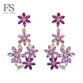 FASHIONSNOOPS-Grandes boucles d'oreilles longues en cristal violet pour femmes breloque fleur