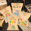 Lot de 24 sacs en papier Kraft de remerciement arc-en-ciel Dino pochette cadeau joyeux