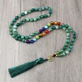 Vert Rayé 7 Chakra Perles Collier Arbre De Vie Pendentif 8mm Pierre Naturelle Mala Noué Bijoux de