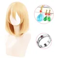 Anime HowS1 Moving Castle Wizard Howl Cosplay Perruque courte Cheveux blonds et jaunes Anneau