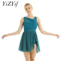 Robe de Ballet Asymétrique en Mousseline de Soie pour Femme Tenue de Patinage Artistique Costumes