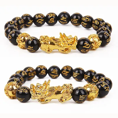 Bracelets de perles d'obsidienne pour hommes et femmes richesse et bonne chance bracelet chinois