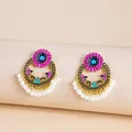 Boucles d'oreilles indiennes vintage pour femmes fleur rose émail ethnique Boho perles creuses