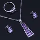 Luxueux trapèze violet cubique zircone 925 bijoux en argent Sterling ensembles pour femmes boucles