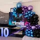 Kit d'arche de guirxiété de ballons en chrome métallique bleu noir violet décor de jeu vidéo